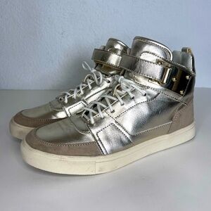 Madden Girl Metallic Gold Adorree High Top Sneakers White Laces  7.5